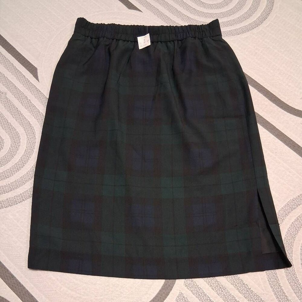 J.crew womens large midi skirt green black plaid watch tartan